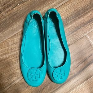 Turquoise Tory Burch Minnie Travel Ballerina Flats